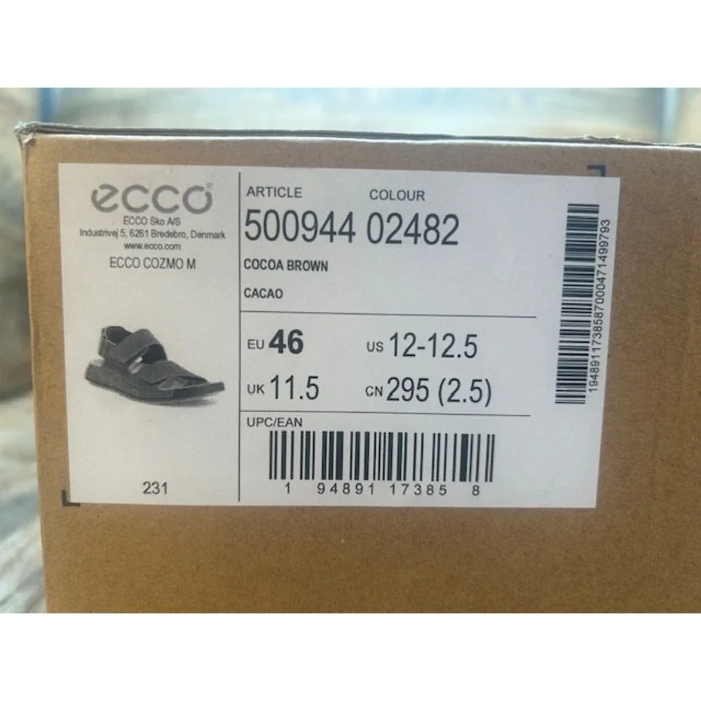 Ecco Men's Cozmo Sports Leather Sandals 3-Adj Straps Cocoa Brown NIB - 12-12.5